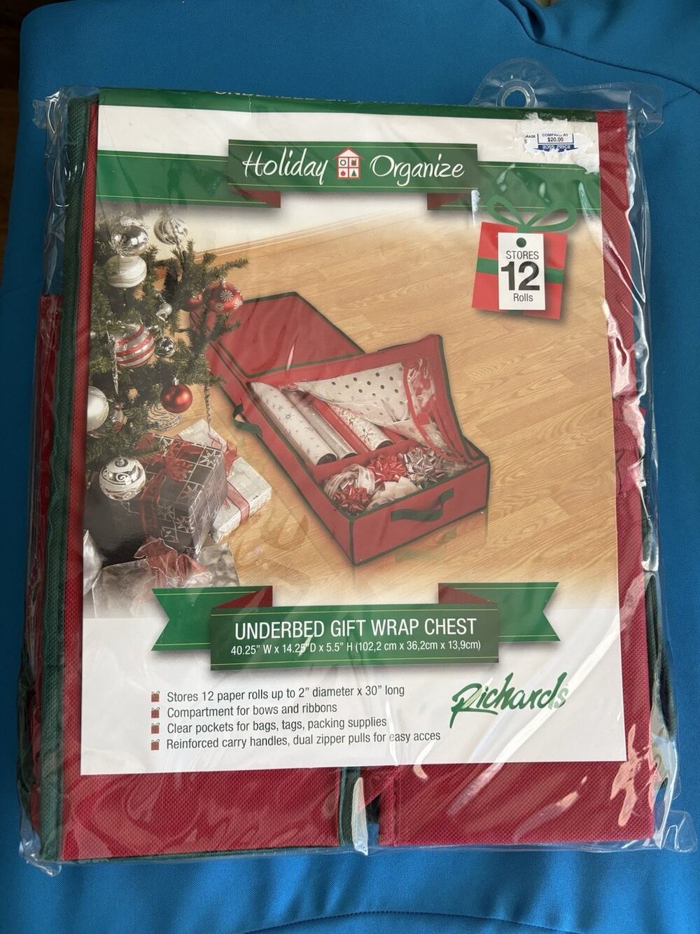 RICHARDS Christmas Holiday Organizer Underbed Gift Wrap Supply Storage Chest NEW